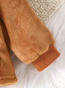 Baby Girl Cartoon Embroidery Peter Pan Collar Bow Front Jacket - Khaki - View 3