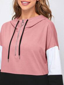 Mulvari Colorblock Half Zipper Drawstring Hoodie & Joggers Set - Multicolor - View 4