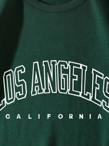 Men Plus Letter Graphic Thermal Lined Sweatshirt - Dark Green - View 5