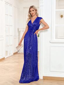 BluePlum Đầm dạ hội thanh lịch dành cho nữ, chất liệu vải đính cườm sang trọng, thiết kế xếp ly eo, thích hợp cho các buổi tiệc, lễ tốt nghiệp, đám cưới, sự kiện, dạ hội và các buổi khiêu vũ trang trọng (Phiên bản cao cấp) - Xanh đậm - Xem 6