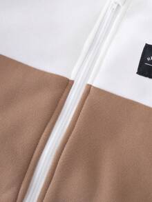 SHEIN Chàng trai trẻ Hai âm Chi tiết Patched thư Khóa kéo UP Áo Hoodie & Quần thể thao Without Tee - Màu Khaki - Xem 3