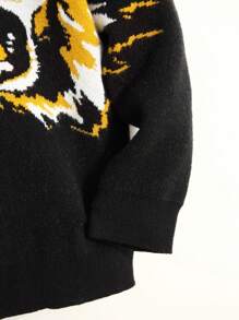 SHEIN Young Boy Lion Pattern Contrast Collar Sweater Without Shirt - Black - View 6