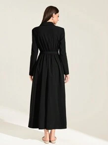 Mulvari Contrast Trim Self Belted Shirt Dress Modest Long Sleeve Dress