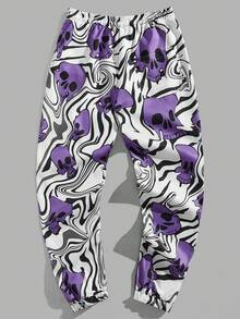 ROMWE MEN Goth Guys Skull & Letter Graphic Drawstring Waist Pants - Multicolor - View 2