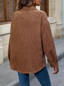 SHEIN LUNE Abrigo de pana con botones y hombros caídos - Café integral - Ver 2