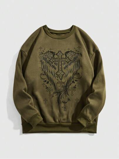 Fairycore Pull épais à col rond et manches longues, orné de strass et de motifs d'ailes