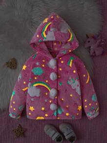 Baby Girl Rainbow Pattern Hooded Teddy Jacket - Pink - View 3