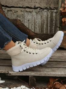 Bottes de neige plates à lacets colorées pour femmes, nouvelle collection 2024, chaudes pour l'hiver