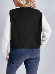 SHEIN LUNE Plus Two Tone Button Front Cardigan