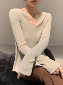 DAZY Pull à encolure échancrée et ourlet fendu, automne