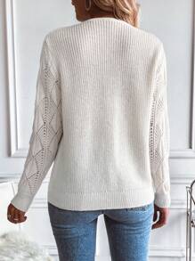 SHEIN LUNE Guipure Lace Trim Drop Shoulder Sweater - Beige - View 2