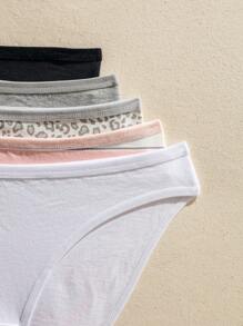 5pack Leopard Print Contrast Binding Brief - Multicolor - View 4