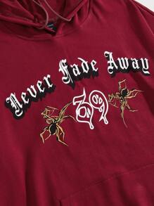 ROMWE MEN Street Life Guys Fire & Slogan Graphic Drawstring Hoodie - Burgundy - View 4