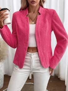 SHEIN Clasi 休閒純色女士夾克 - 玫紅色 - 查看 4