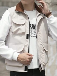 Manfinity Hypemode Men 1pc Flap Pocket Vest Coat - Khaki - View 6