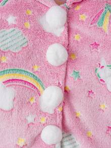 Baby Girl Rainbow Pattern Hooded Teddy Jacket - Pink - View 10
