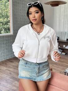 Flirla Áo nỉ có khóa kéo và dây rút, in chữ, cỡ lớn. - trắng - Xem 6