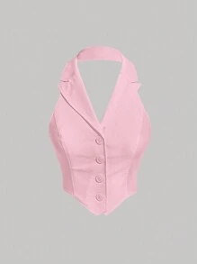 SHEIN MOD Solid Button Front Halter Top