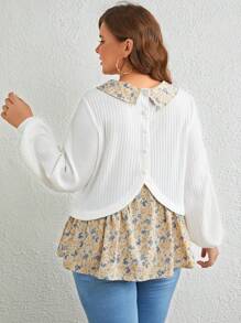 SHEIN Frenchy Hơn In hoa Ditsy Nút Quay lại Xoay eo Áo 2 trong 1 - trắng - Xem 1