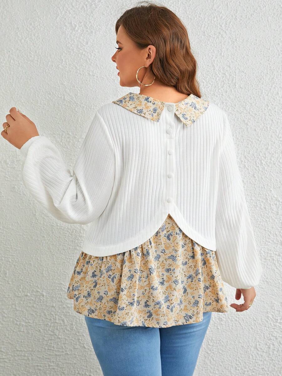 SHEIN Frenchy Hơn In hoa Ditsy Nút Quay lại Xoay eo Áo 2 trong 1 - trắng - Xem 1