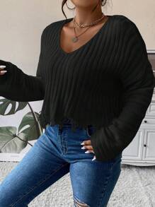 Flirla Plus Distressed Ribgebreide Trui, Voor De Winter