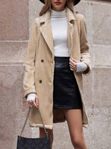 SHEIN LUNE Lapel Neck Double Breasted Belted Coat - Apricot - View 5