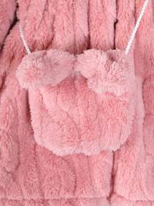 SHEIN Young Girl Zip Up Hooded Teddy Dress With Bag - Pink - View 5