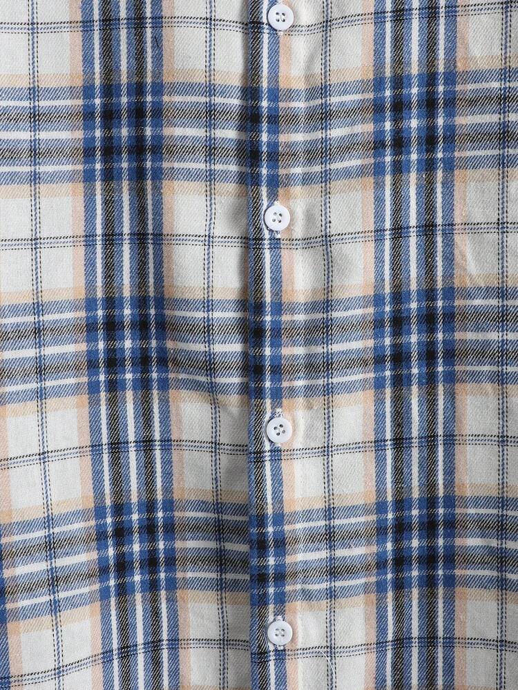 Men Plaid Print Shirt Without Tee, Long Sleeve Button Up Casual Shirt, Fall