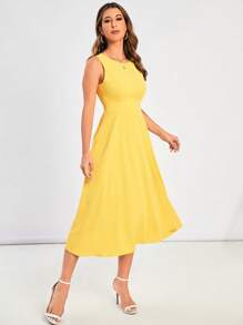 SHEIN Clasi Solid A-line Dress - Yellow - View 5