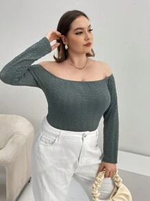 SHEIN Essnce Plus Off Shoulder Bodysuit - Grey - View 6