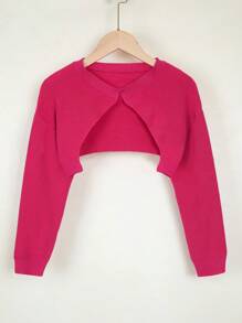 SHEIN Chica preadolescente Cárdigan crop de hombros caídos - Rojo - Ver 1