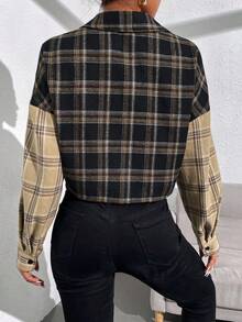 SHEIN Essnce 格紋印花落肩袖襯衫 - 彩色 - 查看 2