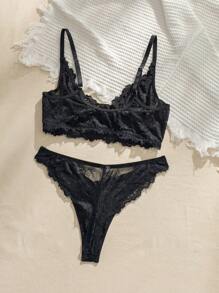 Floral Lace Underwire Lingerie Set, Baddie Look - Black - View 6