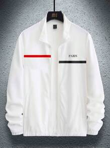 Aesthetic Post Nam Đồ họa Chữ cái Dây kéo Áo khoác - trắng - Xem 4