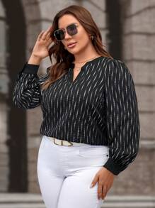 SHEIN Clasi Plus Allover Print Notched Neckline Blouse