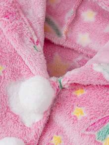 Baby Girl Rainbow Pattern Hooded Teddy Jacket - Pink - View 9