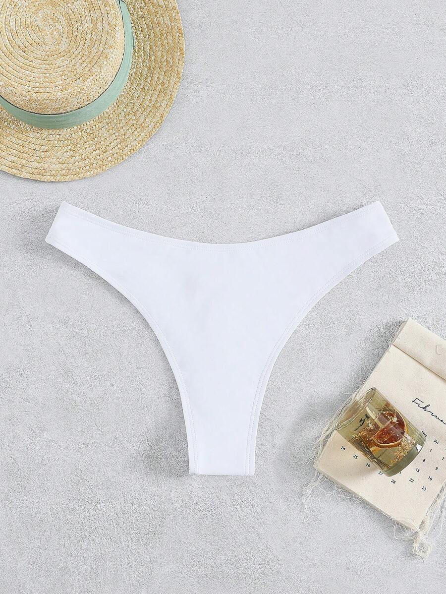 Swim Basics 夏日海滩纯色比基尼泳裤 - 白色 - 查看 1