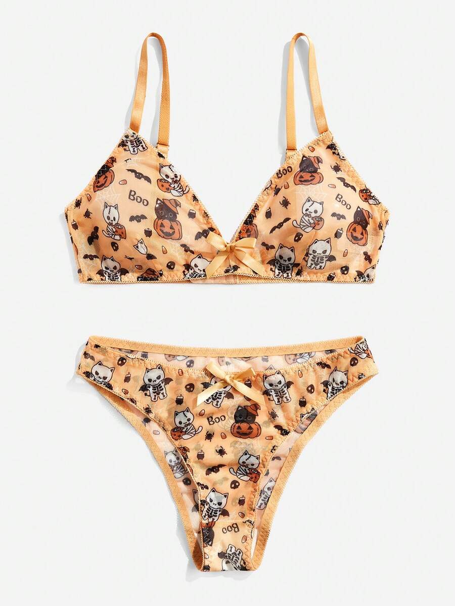 ROMWE Kawaii 萬聖節卡通圖案內衣套裝 - 彩色 - 查看 1