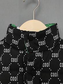 SHEIN Young Boy 1pc Allover Letter Graphic Padded Coat - Black - View 6
