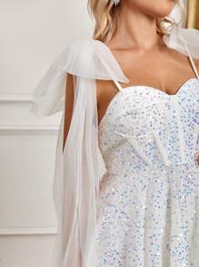 SHEIN Belle Sequin Decor Formal Dress White Elegant Prom Semi Formal Wedding Guest Dress, For Birthday, Graduation, Homecoming Party Dress - White - View 6