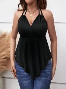 Chiquease Tie Backless Hanky Hem Halter Top - Black - View 1