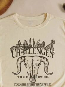 SHEIN LUNE Hơn Slogan & In Động vật Áo thun - Màu be - Xem 6