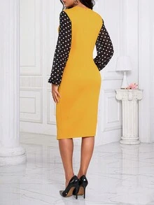 SHEIN Lady 波點圖案雙排釦不對稱下擺洋裝 - 彩色 - 查看 2