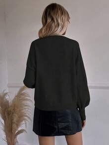 SHEIN Frenchy 素色落肩袖套頭毛衣 - 黑色 - 查看 2