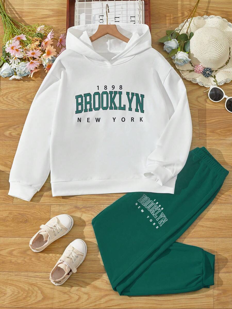 Teen Girls Letter Graphic Hoodie & Sweatpants - Multicolor - View 1