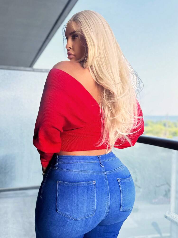 Plus Off Shoulder Surplice Neck Wrap Cross Wrap Cross Sweater In Fall/Winter