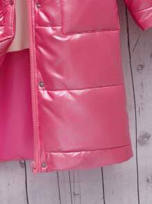 SHEIN Tween Girl 1pc Dual Pocket Padded Coat - Hot Pink - View 3