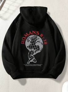 Men Slogan Graphic Drop Shoulder Hoodie - Black - View 2