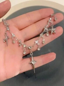 ROMWE Goth 1 Miếng Thời trang Sắt Đá hợp kim & Mặt dây chuyền ngôi sao Dây chuyền Đối với phụ nữ Để Trang Trí Hàng Ngày - Bạc - Xem 2