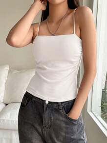 DAZY Solid Ruched Cami Top Tank Tops - Beige - View 4